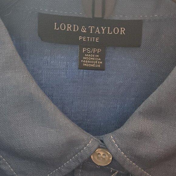 Blue Linen Shirt Petite Small - Picture 3 of 7